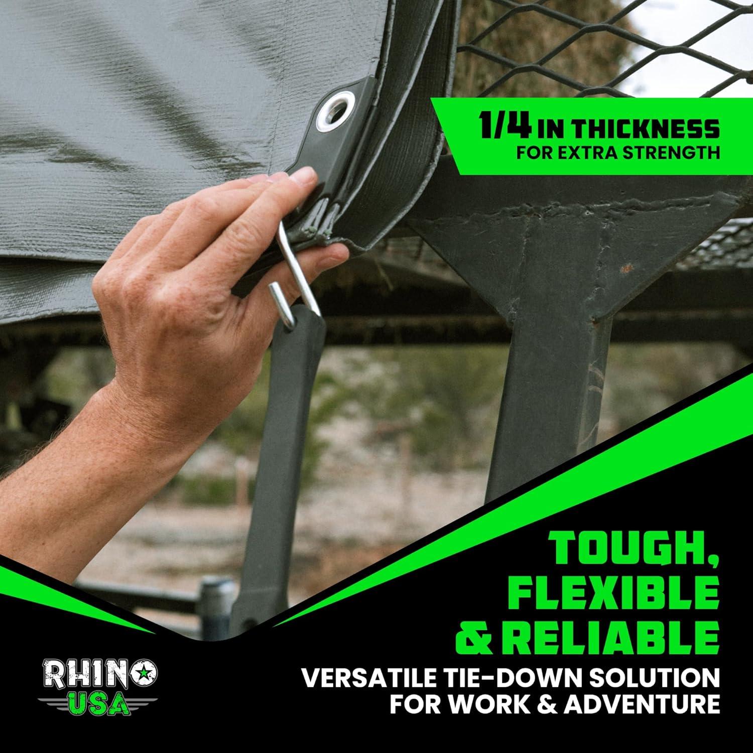 imageRhino USA Rubber Bungee Cords Heavy Duty Outdoor with Adjustable Hooks 12Pack Assorted Weatherproof Straps with S Hooks for Tarps Cargo Motorcycle Truck and More 185lbs Load CapacityBlack