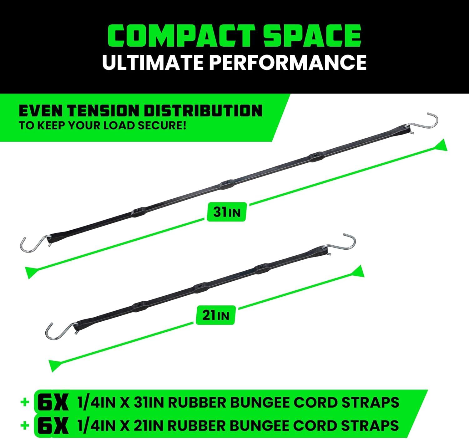 imageRhino USA Rubber Bungee Cords Heavy Duty Outdoor with Adjustable Hooks 12Pack Assorted Weatherproof Straps with S Hooks for Tarps Cargo Motorcycle Truck and More 185lbs Load CapacityBlack