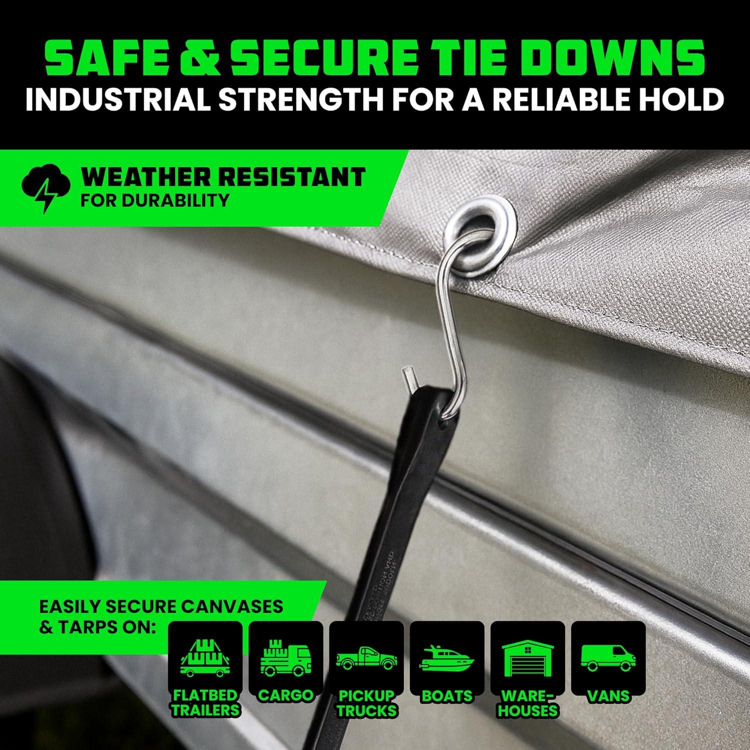 imageRhino USA Rubber Bungee Cords Heavy Duty Outdoor with Adjustable Hooks 12Pack Assorted Weatherproof Straps with S Hooks for Tarps Cargo Motorcycle Truck and More 185lbs Load CapacityBlack