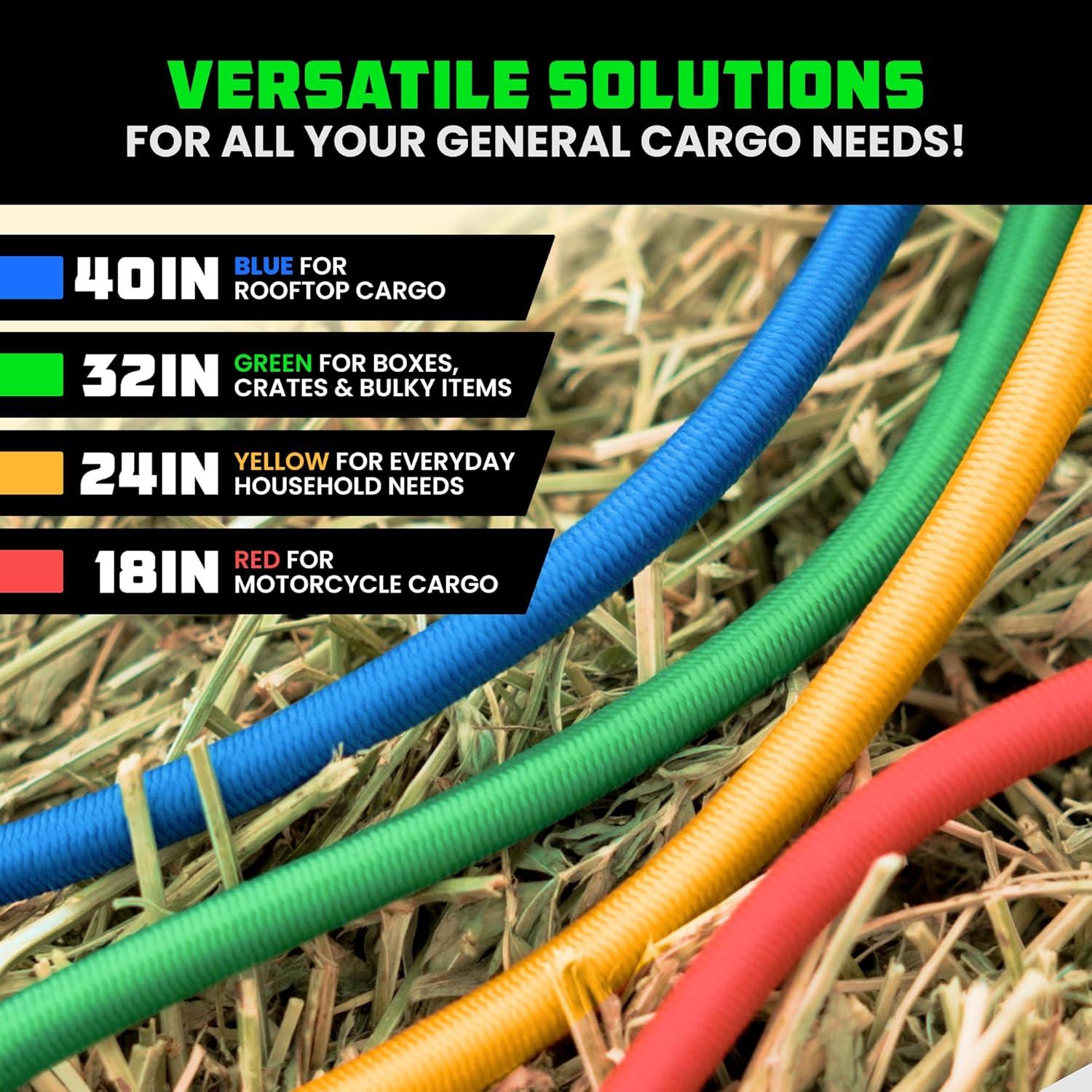 imageRhino USA Rubber Bungee Cords Heavy Duty Outdoor with Adjustable Hooks 12Pack Assorted Weatherproof Straps with S Hooks for Tarps Cargo Motorcycle Truck and More 185lbs Load CapacityMulticolor