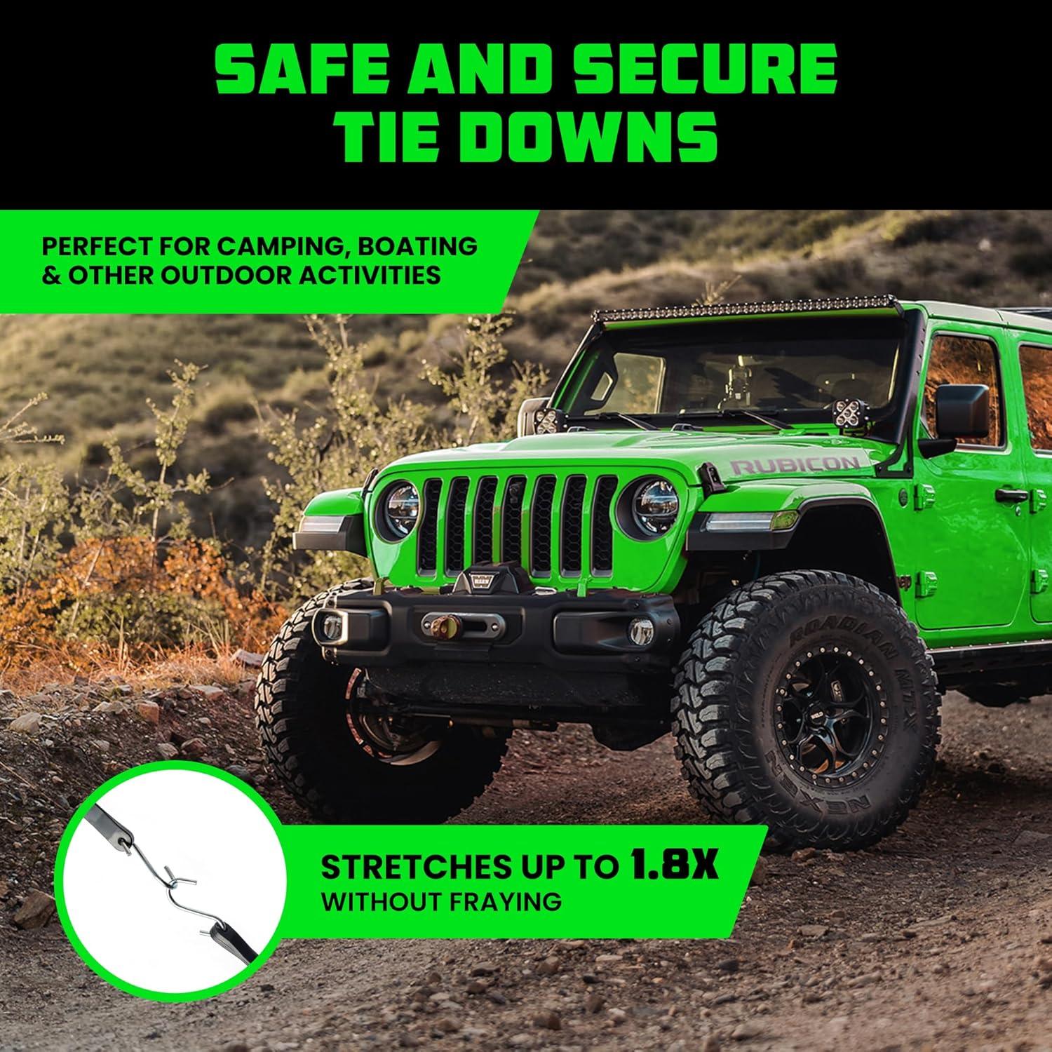 imageRhino USA Rubber Bungee Cords Heavy Duty Outdoor with Adjustable Hooks 12Pack Assorted Weatherproof Straps with S Hooks for Tarps Cargo Motorcycle Truck and More 185lbs Load CapacityBlack