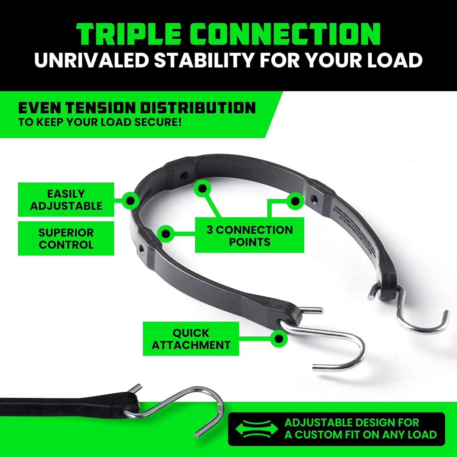 imageRhino USA Rubber Bungee Cords Heavy Duty Outdoor with Adjustable Hooks 12Pack Assorted Weatherproof Straps with S Hooks for Tarps Cargo Motorcycle Truck and More 185lbs Load CapacityBlack