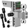 imageRhino USA Adjustable Trailer Hitch 25Inch Receiver  Heavy Duty Aluminum Tow Hitches with 8Inch DropRise for Truck 18500 LBS GTW  Weatherproof Double AntiTheft Locking Hitch Pins SilverBrushed Aluminum