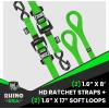 imageRhino USA Ratchet Straps Heavy Duty Kit 2Pack  16 Inch x 8 Feet 5208lb Break Strength  Ultimate Tie Down Straps with Safety S Hooks for Trucks ATV UTV Motorcycle Cargo ampamp More  GreenGreen