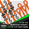 imageRhino USA Ratchet Straps Heavy Duty Kit 2Pack  16 Inch x 8 Feet 5208lb Break Strength  Ultimate Tie Down Straps with Safety S Hooks for Trucks ATV UTV Motorcycle Cargo ampamp More  GreenOrange