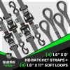imageRhino USA Ratchet Straps Heavy Duty Kit 2Pack  16 Inch x 8 Feet 5208lb Break Strength  Ultimate Tie Down Straps with Safety S Hooks for Trucks ATV UTV Motorcycle Cargo ampamp More  GreenGray