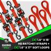 imageRhino USA Ratchet Straps Heavy Duty Kit 2Pack  16 Inch x 8 Feet 5208lb Break Strength  Ultimate Tie Down Straps with Safety S Hooks for Trucks ATV UTV Motorcycle Cargo ampamp More  GreenRed