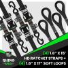 imageRhino USA Ratchet Straps Heavy Duty Kit 2Pack  16 Inch x 8 Feet 5208lb Break Strength  Ultimate Tie Down Straps with Safety S Hooks for Trucks ATV UTV Motorcycle Cargo ampamp More  GreenBlack