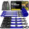 imageRhino USA Ratchet Straps Heavy Duty Kit 2Pack  16 Inch x 8 Feet 5208lb Break Strength  Ultimate Tie Down Straps with Safety S Hooks for Trucks ATV UTV Motorcycle Cargo ampamp More  GreenBlue
