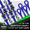 imageRhino USA Ratchet Straps Heavy Duty Kit 2Pack  16 Inch x 8 Feet 5208lb Break Strength  Ultimate Tie Down Straps with Safety S Hooks for Trucks ATV UTV Motorcycle Cargo ampamp More  GreenBlue