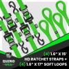 imageRhino USA Ratchet Straps Heavy Duty Kit 2Pack  16 Inch x 8 Feet 5208lb Break Strength  Ultimate Tie Down Straps with Safety S Hooks for Trucks ATV UTV Motorcycle Cargo ampamp More  GreenGreen