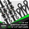 imageRhino USA Ratchet Straps Heavy Duty Kit 2Pack  16 Inch x 8 Feet 5208lb Break Strength  Ultimate Tie Down Straps with Safety S Hooks for Trucks ATV UTV Motorcycle Cargo ampamp More  GreenBlack