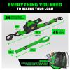 imageRhino USA Retractable Ratchet Straps 4Pack  1 Inch x 10 Feet 1209lb Break Strength  Auto Self Retracting Tie Down Straps for Truck Cargo Trailer Motorcycle ATV UTV  BlackGreen