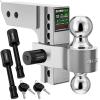 imageRhino USA Adjustable Trailer Hitch 25Inch Receiver  Heavy Duty Aluminum Tow Hitches with 8Inch DropRise for Truck 18500 LBS GTW  Weatherproof Double AntiTheft Locking Hitch Pins SilverBrushed Aluminum