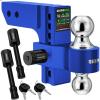 imageRhino USA Adjustable Trailer Hitch 25Inch Receiver  Heavy Duty Aluminum Tow Hitches with 8Inch DropRise for Truck 18500 LBS GTW  Weatherproof Double AntiTheft Locking Hitch Pins SilverBlue