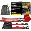 imageRhino USA Ratchet Straps Heavy Duty Kit 2Pack  16 Inch x 8 Feet 5208lb Break Strength  Ultimate Tie Down Straps with Safety S Hooks for Trucks ATV UTV Motorcycle Cargo ampamp More  GreenRed