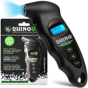 imageRhino USA Digital Tire Pressure Gauge 150 PSI 4 Ranges Ergonomic Design wLighted Nozzle ampamp LCD Backlit Display  Certified Accurate Readings Best Digital Gage BlackBlack