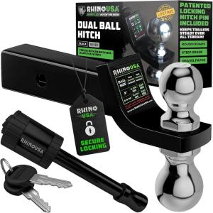imageRhino USA Dual Ball Hitch Fits 2Inch Receiver  Heavy Duty Reversible Tow Hitch for 2 Inch and 2 516 Trailers 10000 LBS GTW  Weatherproof AntiTheft Locking Hitch Pin IncludedBlack