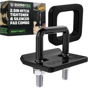 imageRhino USA Hitch Tightener Anti Rattle Clamp with Silencer Pad for 25 inch Hitches Heavy Duty Steel Trailer Hitch Stabilizer  Weatherproof Protective AntiRust Silencer for Receiver25 w Silencer Pad