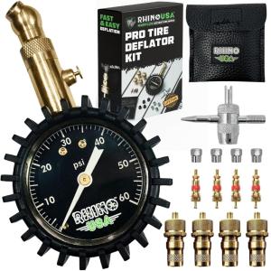 imageRhino USA Rapid Tire Deflators with Gauge 060psi Automatic ampamp Adjustable Tire Air Down Tool  Large 2quot Easy Read Glow Dial ampamp Solid Brass Hardware  Best Offroad Deflator for Jeep Truck or ATVCalibrated Deflator Set