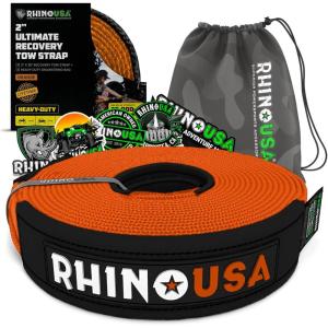 imageRhino USA Recovery Tow Strap 2quot x 20  20024lb Break Strength  Emergency Recovery Strap Tow Rope for UTV ATV ampamp More  Heavy Duty Towing Strap for Offroad 4x4 Use  Compatible with RZR and CanAmOrange