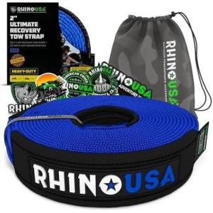 imageRhino USA Recovery Tow Strap 2quot x 20  20024lb Break Strength  Emergency Recovery Strap Tow Rope for UTV ATV ampamp More  Heavy Duty Towing Strap for Offroad 4x4 Use  Compatible with RZR and CanAmBlue