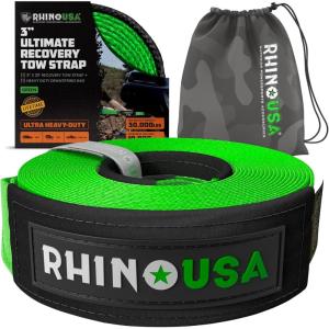 imageRhino USA Recovery Tow Strap 2quot x 20  20024lb Break Strength  Emergency Recovery Strap Tow Rope for UTV ATV ampamp More  Heavy Duty Towing Strap for Offroad 4x4 Use  Compatible with RZR and CanAmGreen