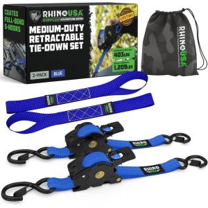 imageRhino USA Retractable Ratchet Straps 4Pack  1 Inch x 10 Feet 1209lb Break Strength  Auto Self Retracting Tie Down Straps for Truck Cargo Trailer Motorcycle ATV UTV  BlackBlue