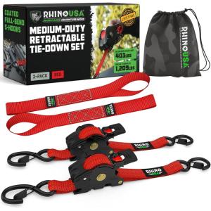 imageRhino USA Retractable Ratchet Straps 4Pack  1 Inch x 10 Feet 1209lb Break Strength  Auto Self Retracting Tie Down Straps for Truck Cargo Trailer Motorcycle ATV UTV  BlackRed