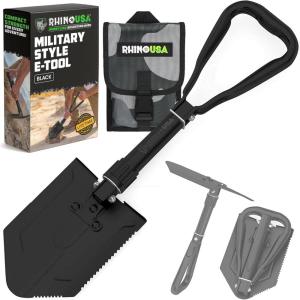 imageRhino USA Survival Shovel wPick  Heavy Duty Carbon Steel Military Style Entrenching Tool for Off Road Camping Gardening Beach Digging Dirt Sand Mud ampamp Snow Survival ShovelBlack