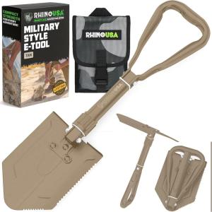 imageRhino USA Survival Shovel wPick  Heavy Duty Carbon Steel Military Style Entrenching Tool for Off Road Camping Gardening Beach Digging Dirt Sand Mud ampamp Snow Survival ShovelTan