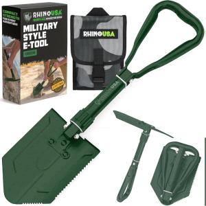imageRhino USA Survival Shovel wPick  Heavy Duty Carbon Steel Military Style Entrenching Tool for Off Road Camping Gardening Beach Digging Dirt Sand Mud ampamp Snow Survival ShovelGreen