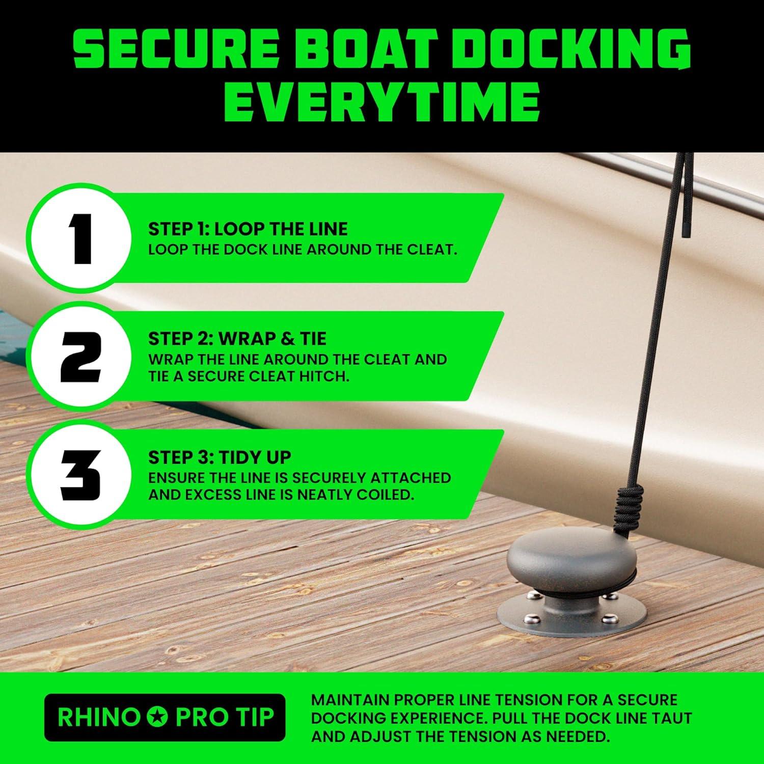 imageRhino USA 12quot x 16 Dock Lines  Heavy Duty Marine Grade Rope for Boats Kayaks Pontoons Fishing and More Ultimate Boating Accessory  BlackBlack