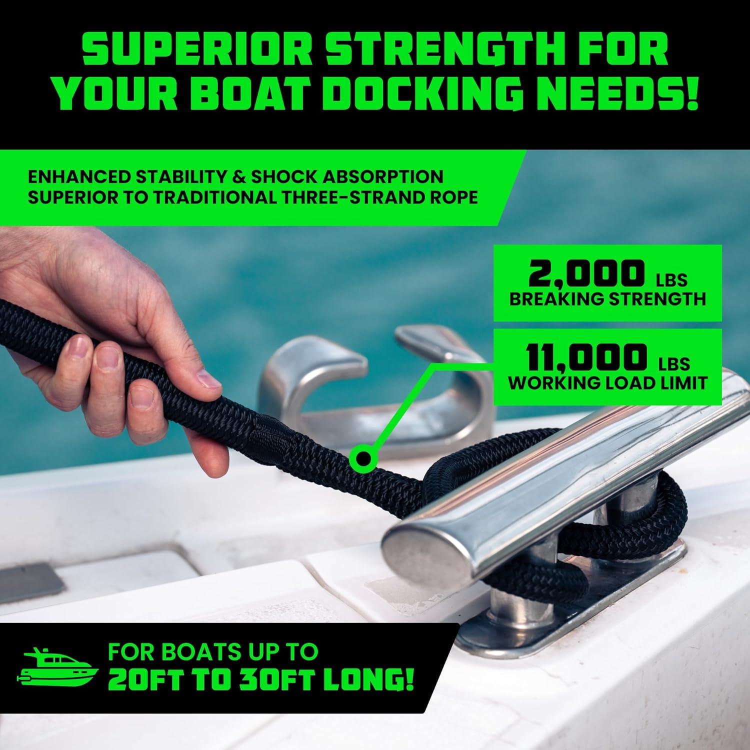 imageRhino USA 12quot x 16 Dock Lines  Heavy Duty Marine Grade Rope for Boats Kayaks Pontoons Fishing and More Ultimate Boating Accessory  BlackBlack