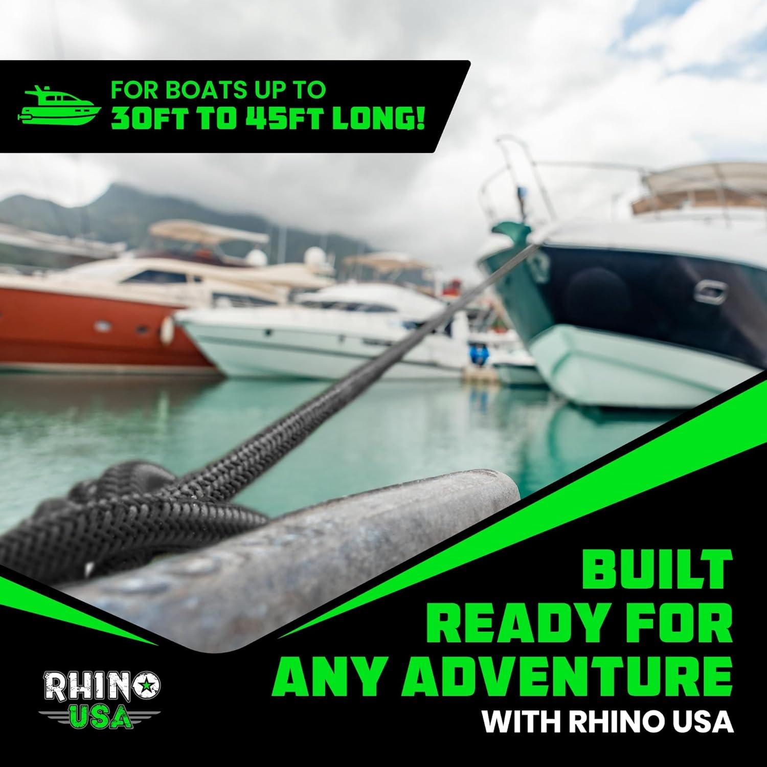 imageRhino USA 12quot x 16 Dock Lines  Heavy Duty Marine Grade Rope for Boats Kayaks Pontoons Fishing and More Ultimate Boating Accessory  BlackBlack