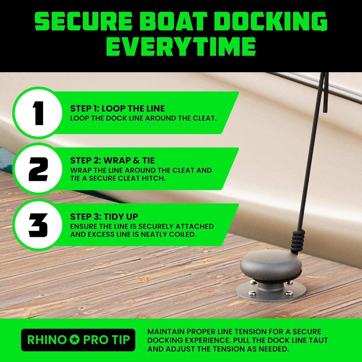 imageRhino USA 12quot x 16 Dock Lines  Heavy Duty Marine Grade Rope for Boats Kayaks Pontoons Fishing and More Ultimate Boating Accessory  BlackBlack