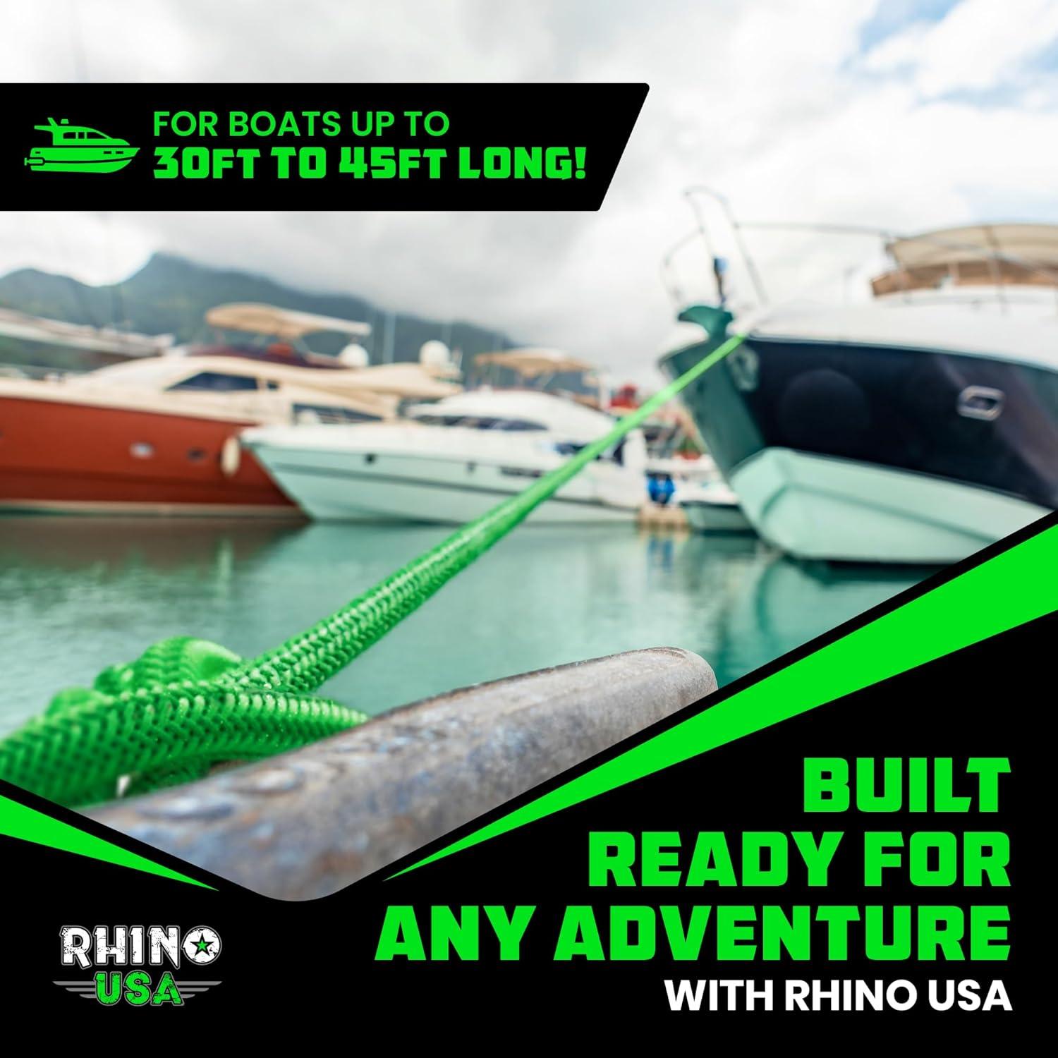 imageRhino USA 12quot x 16 Dock Lines  Heavy Duty Marine Grade Rope for Boats Kayaks Pontoons Fishing and More Ultimate Boating Accessory  BlackGreen