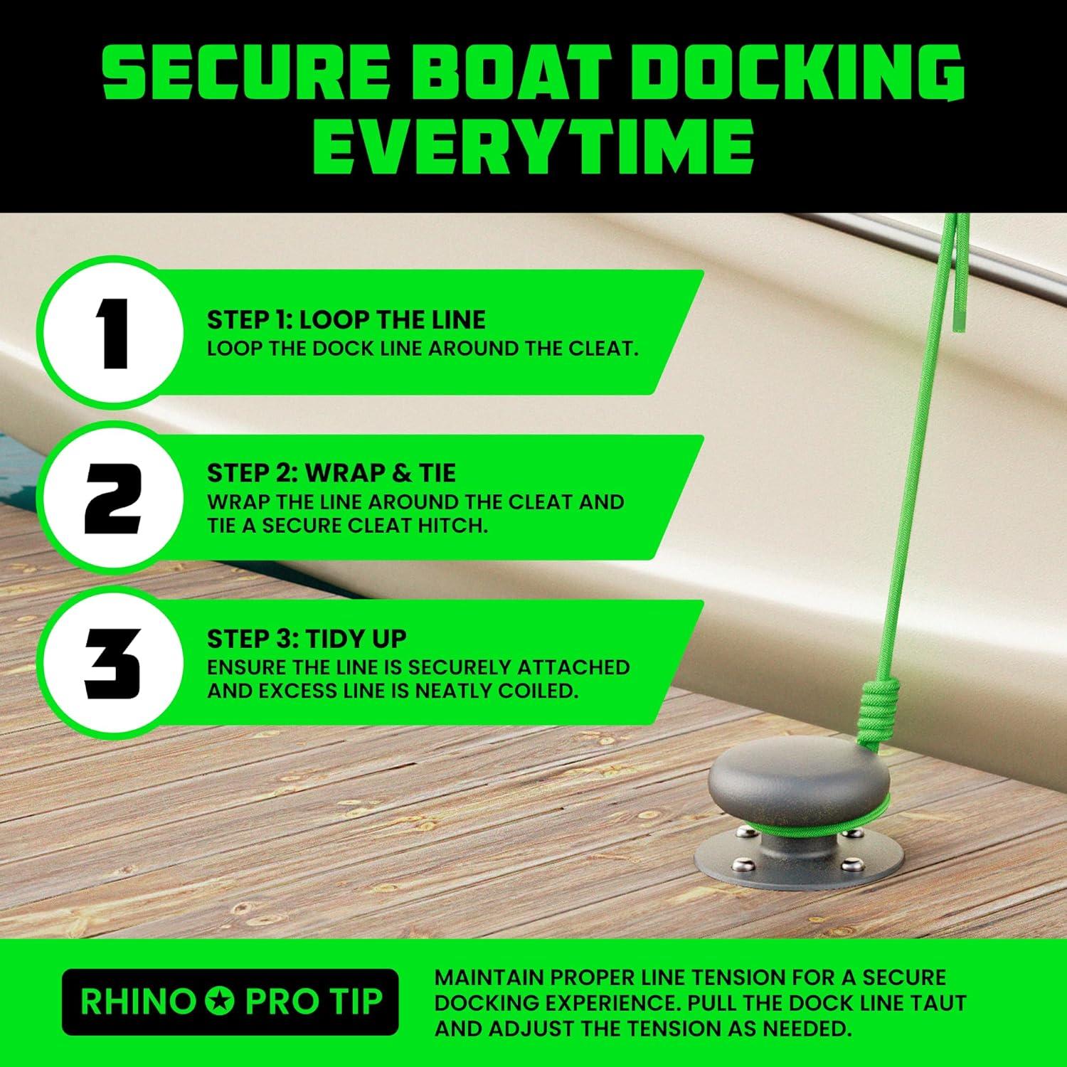 imageRhino USA 12quot x 16 Dock Lines  Heavy Duty Marine Grade Rope for Boats Kayaks Pontoons Fishing and More Ultimate Boating Accessory  BlackGreen