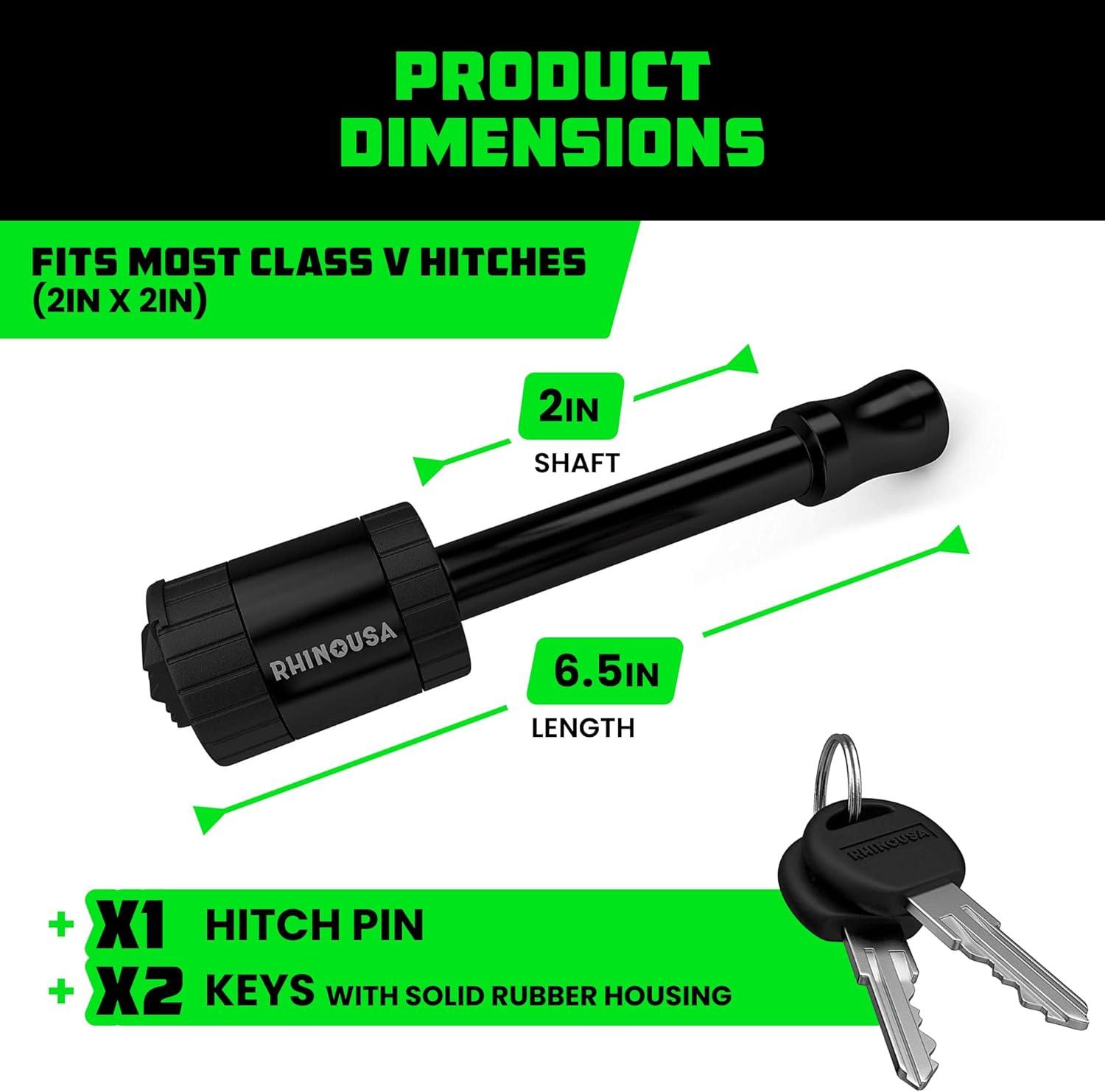 imageRhino USA 2 Trailer Hitch Pin  Patented Locking Receiver Pin for Class IIIIV Hitches  Weatherproof AntiTheft DebrisProtected  Tow Truck Ready  Blue 1PKBlack