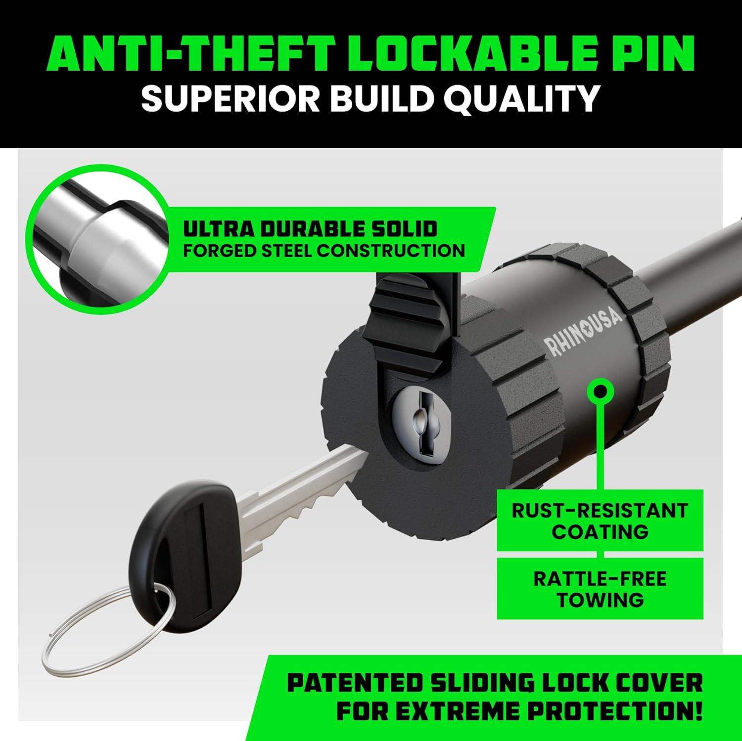 imageRhino USA 2 Trailer Hitch Pin  Patented Locking Receiver Pin for Class IIIIV Hitches  Weatherproof AntiTheft DebrisProtected  Tow Truck Ready  Blue 1PKBlack