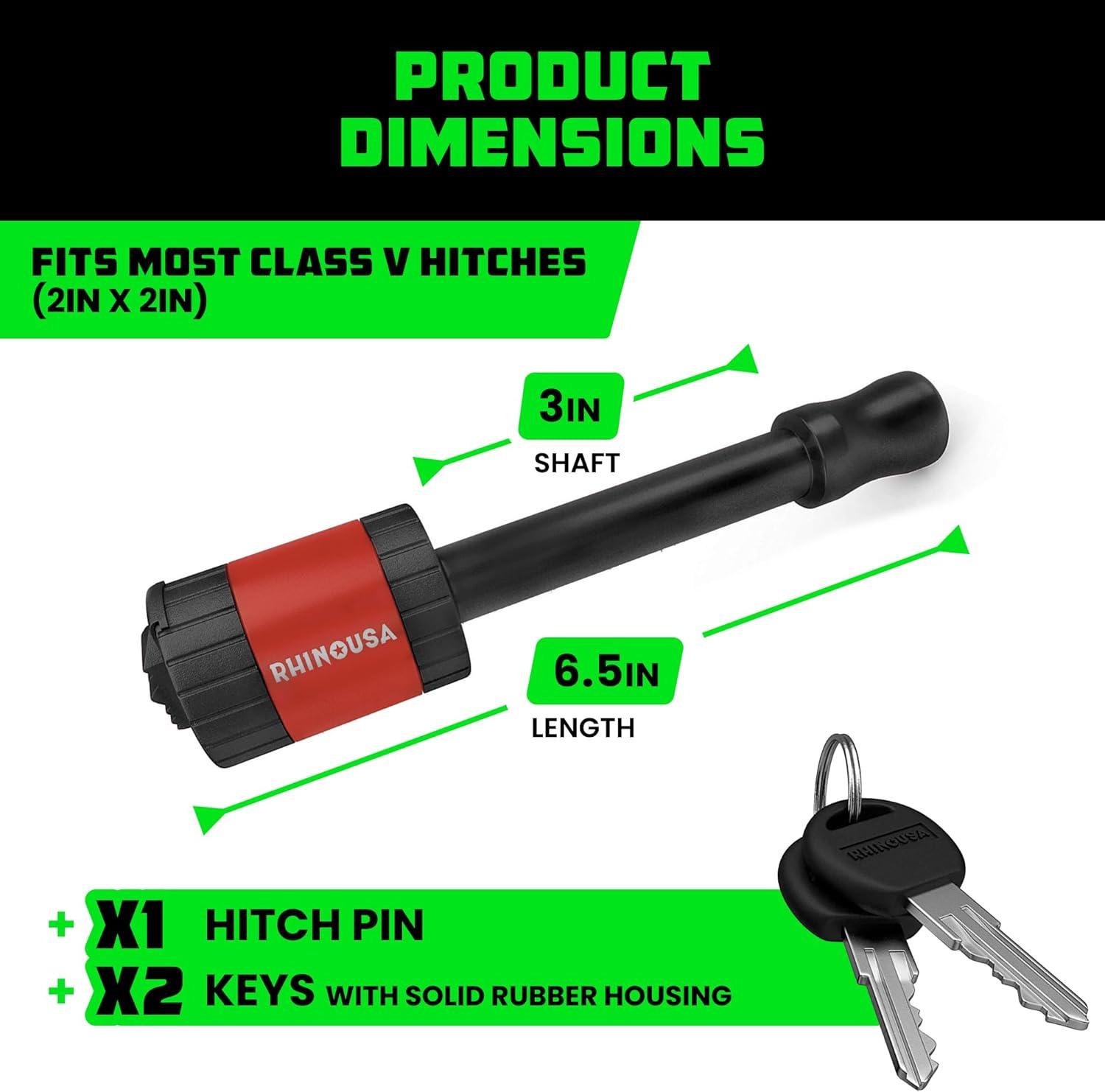 imageRhino USA 2 Trailer Hitch Pin  Patented Locking Receiver Pin for Class IIIIV Hitches  Weatherproof AntiTheft DebrisProtected  Tow Truck Ready  Blue 1PKRed