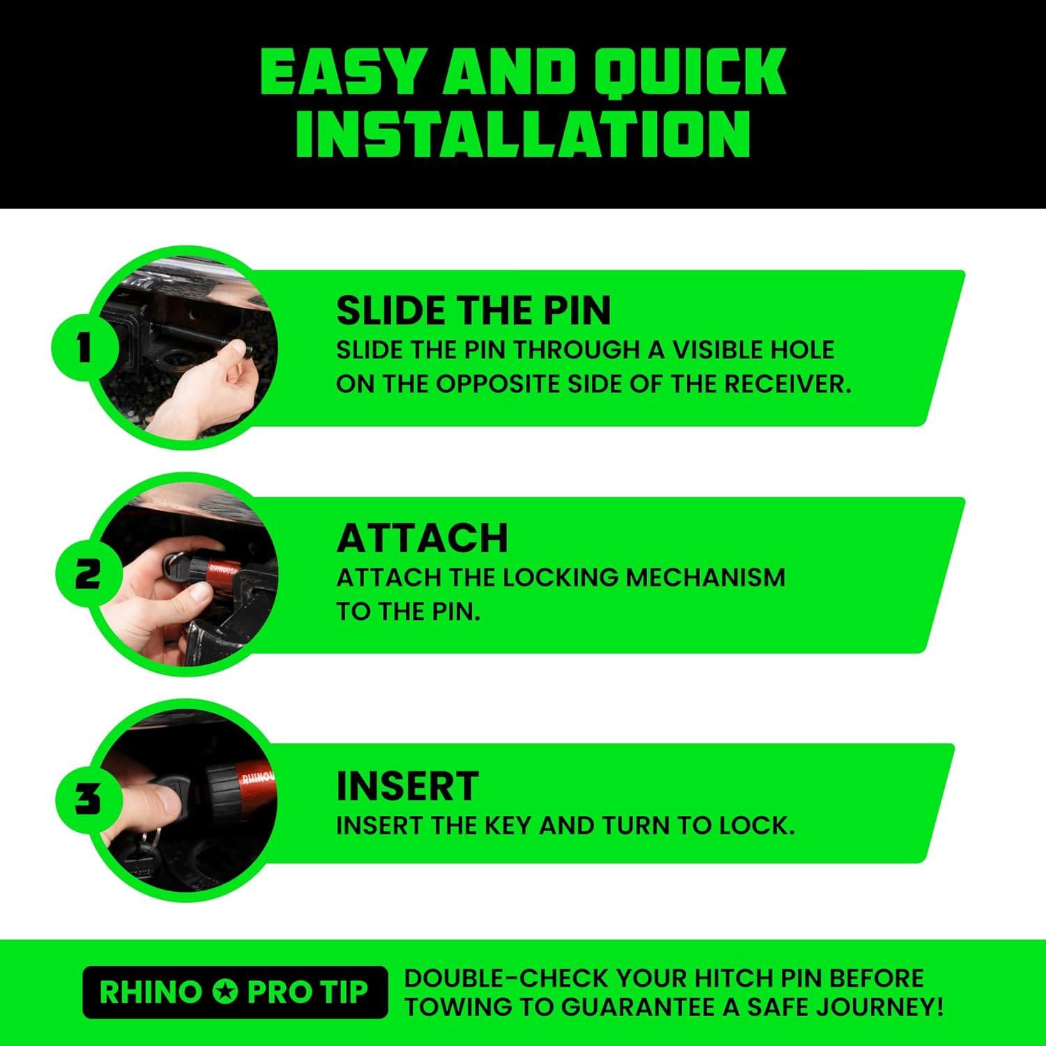 imageRhino USA 2 Trailer Hitch Pin  Patented Locking Receiver Pin for Class IIIIV Hitches  Weatherproof AntiTheft DebrisProtected  Tow Truck Ready  Blue 1PKRed