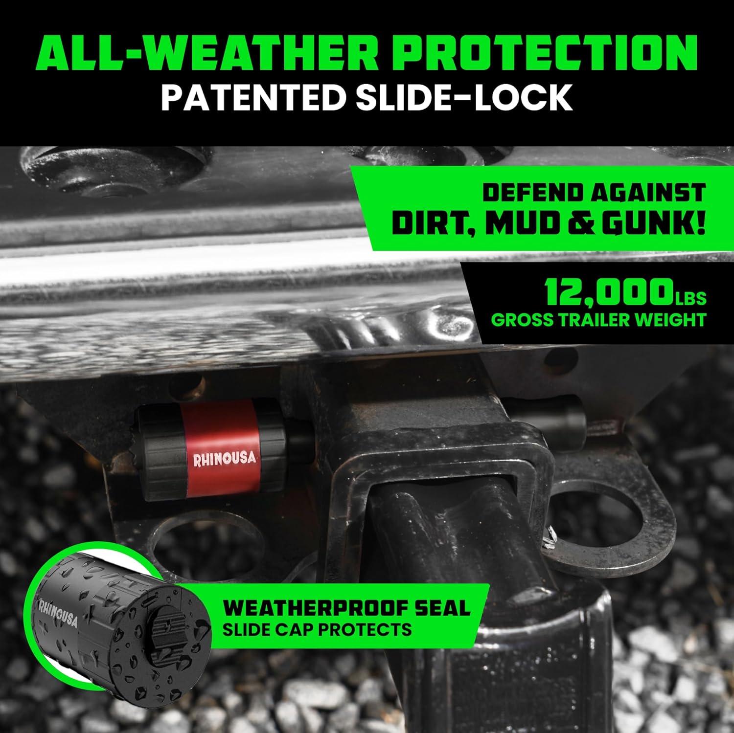 imageRhino USA 2 Trailer Hitch Pin  Patented Locking Receiver Pin for Class IIIIV Hitches  Weatherproof AntiTheft DebrisProtected  Tow Truck Ready  Blue 1PKRed