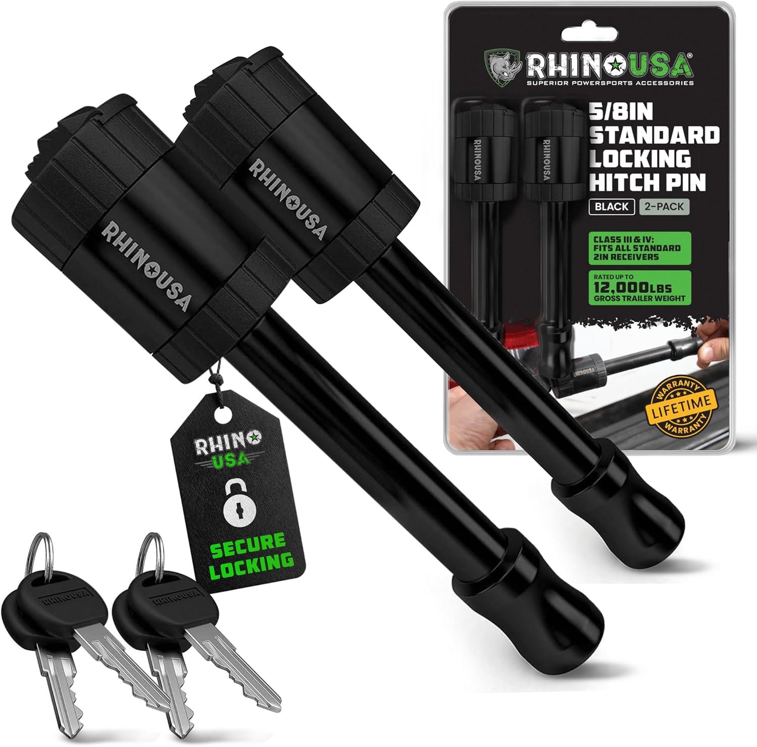 imageRhino USA 2 Trailer Hitch Pin  Patented Locking Receiver Pin for Class IIIIV Hitches  Weatherproof AntiTheft DebrisProtected  Tow Truck Ready  Blue 1PKBlack