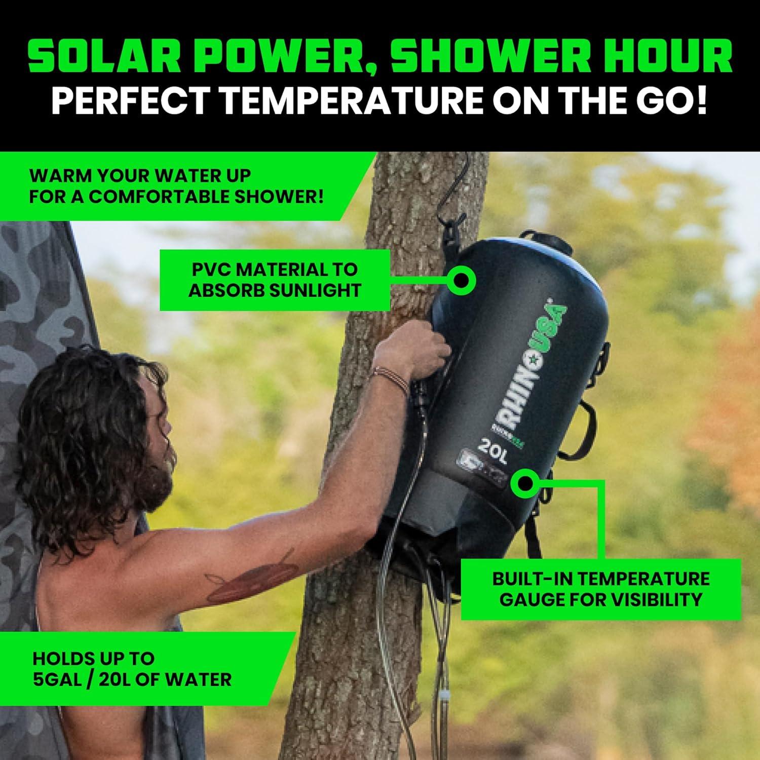 imageRhino USA 5 Gal  20L Portable Solar Camp Shower  Essential for Camping Festivals Overlanding Beach Trips Outdoor Shower and moreBlack