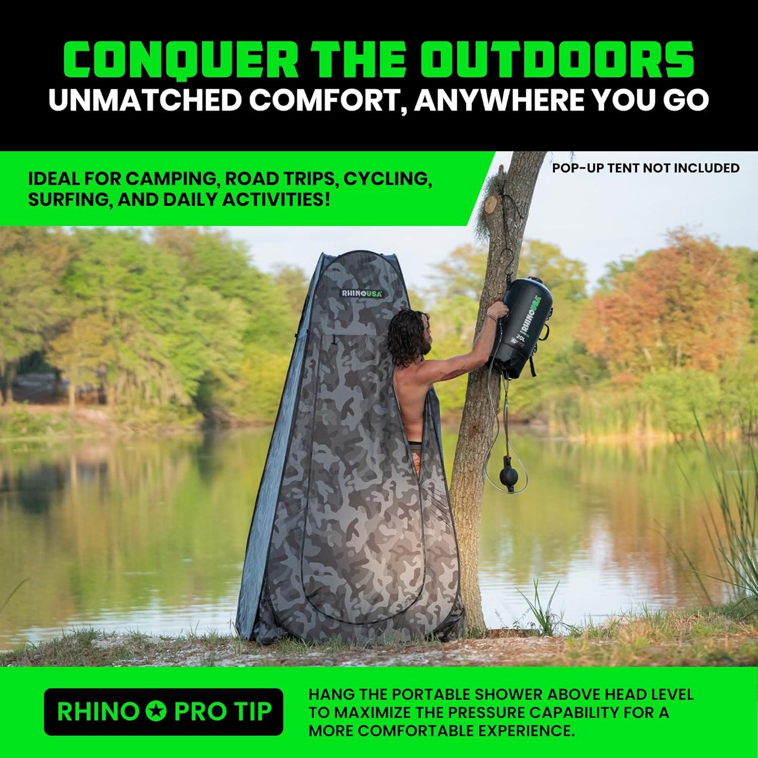 imageRhino USA 5 Gal  20L Portable Solar Camp Shower  Essential for Camping Festivals Overlanding Beach Trips Outdoor Shower and moreBlack