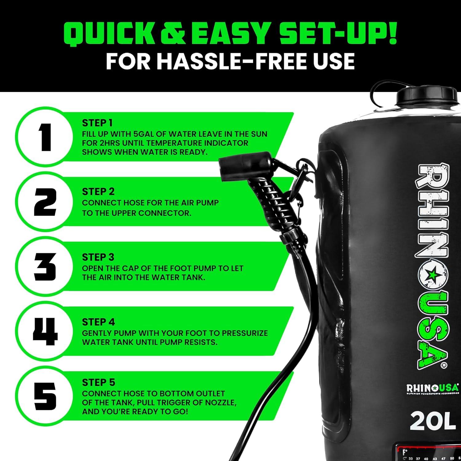 imageRhino USA 5 Gal  20L Portable Solar Camp Shower  Essential for Camping Festivals Overlanding Beach Trips Outdoor Shower and moreBlack