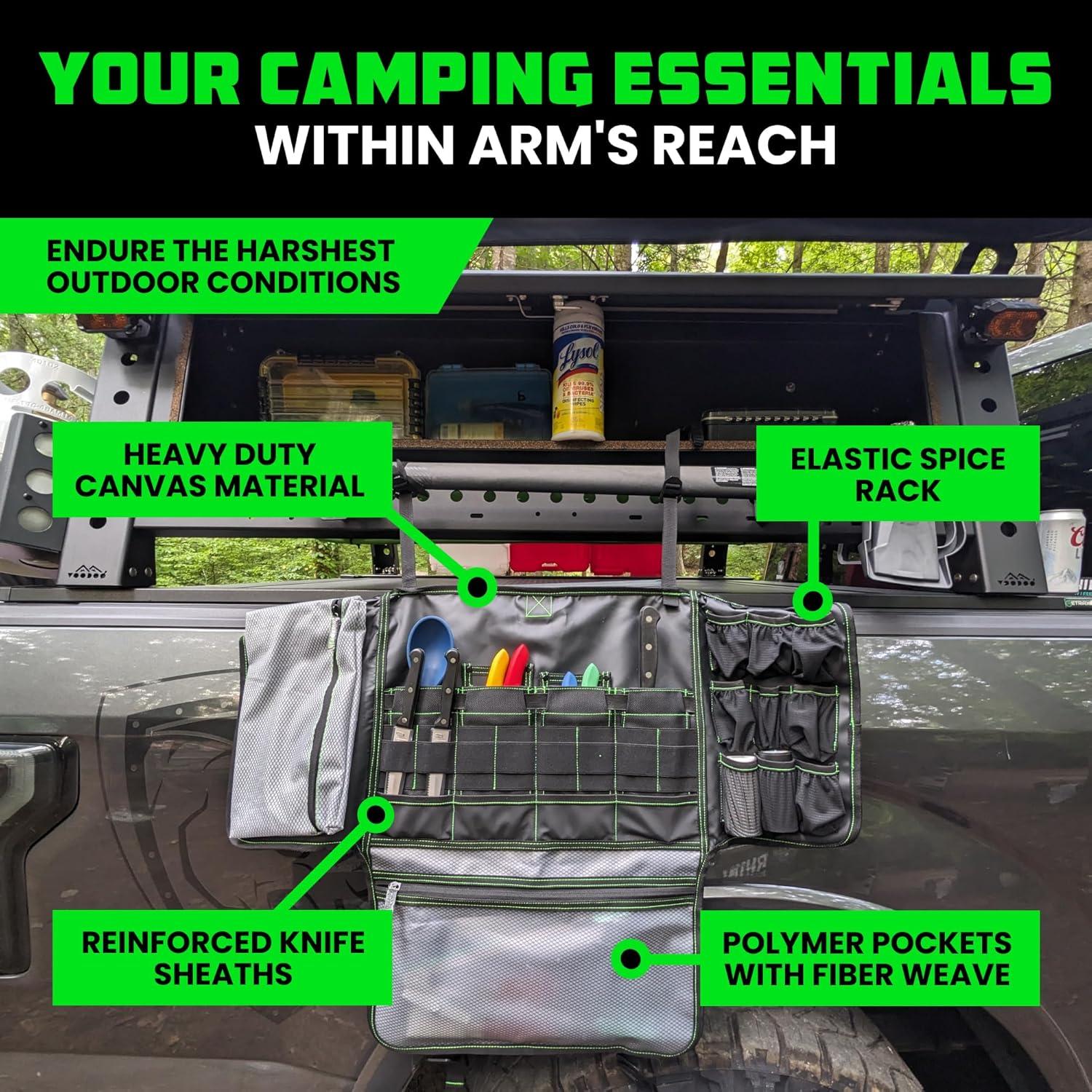 imageRhino USA Camping Kitchen Organizer Ultimate Overland Camp Accessory For Outdoor Cooking Spice Rack Utensil Storage and MoreBlack