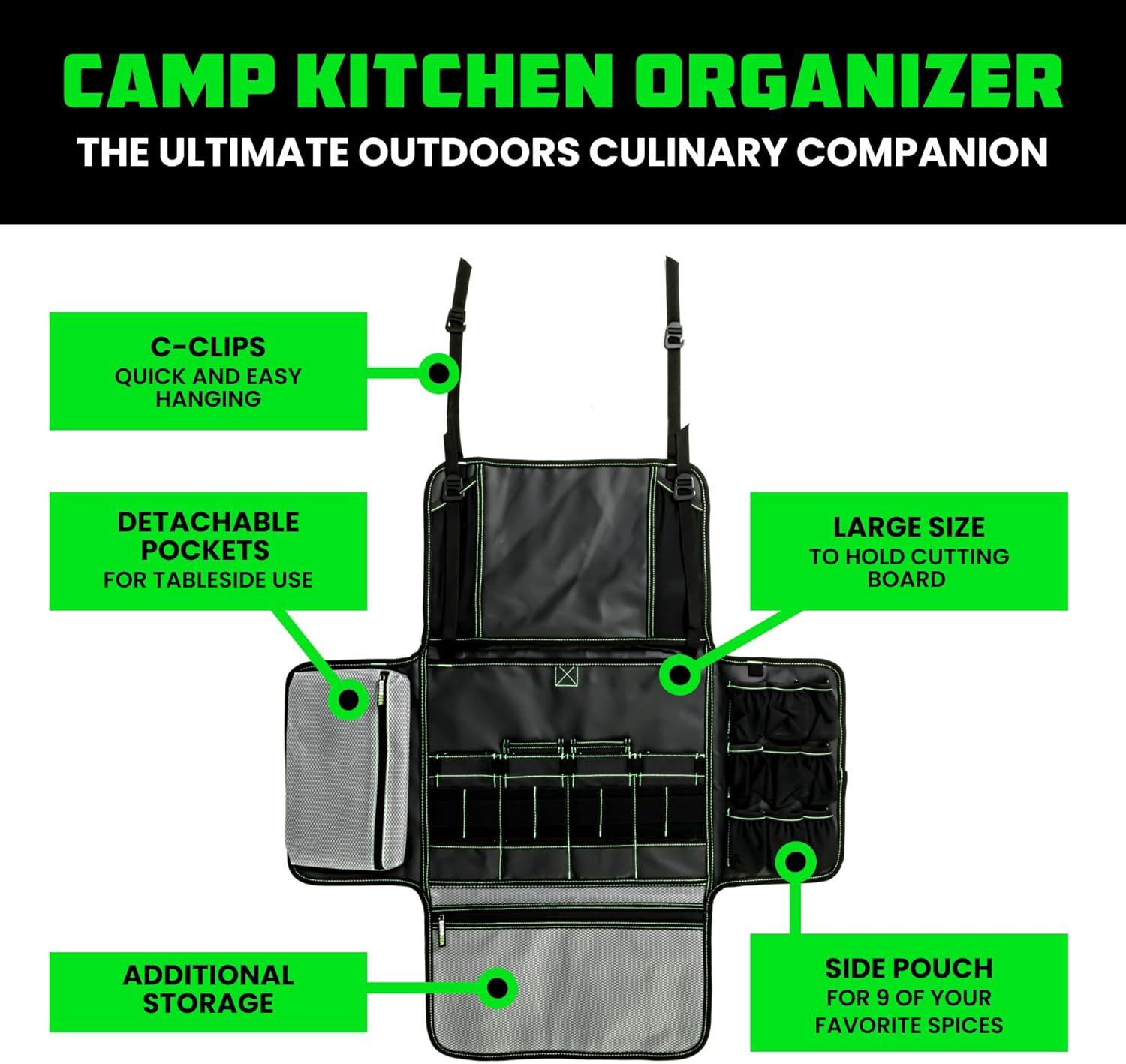 imageRhino USA Camping Kitchen Organizer Ultimate Overland Camp Accessory For Outdoor Cooking Spice Rack Utensil Storage and MoreBlack