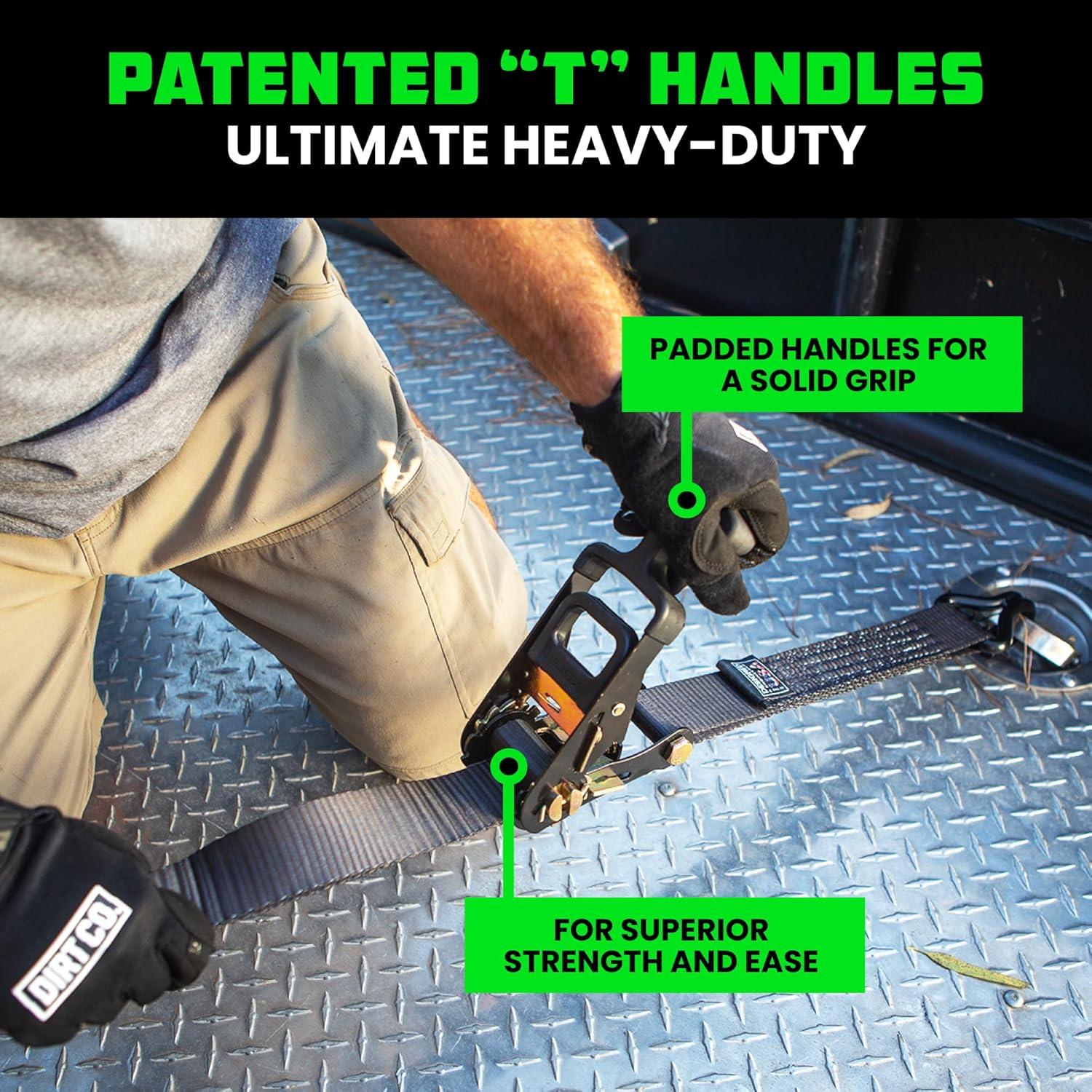 imageRhino USA Car Tie Down Straps for Trailers with J Hooks 4Pack  2quot x8 10000lb Break Strength  Heavy Duty Car Hauler Tire Straps with Axle Straps for UTV Powersports ampamp More  GreenBlack